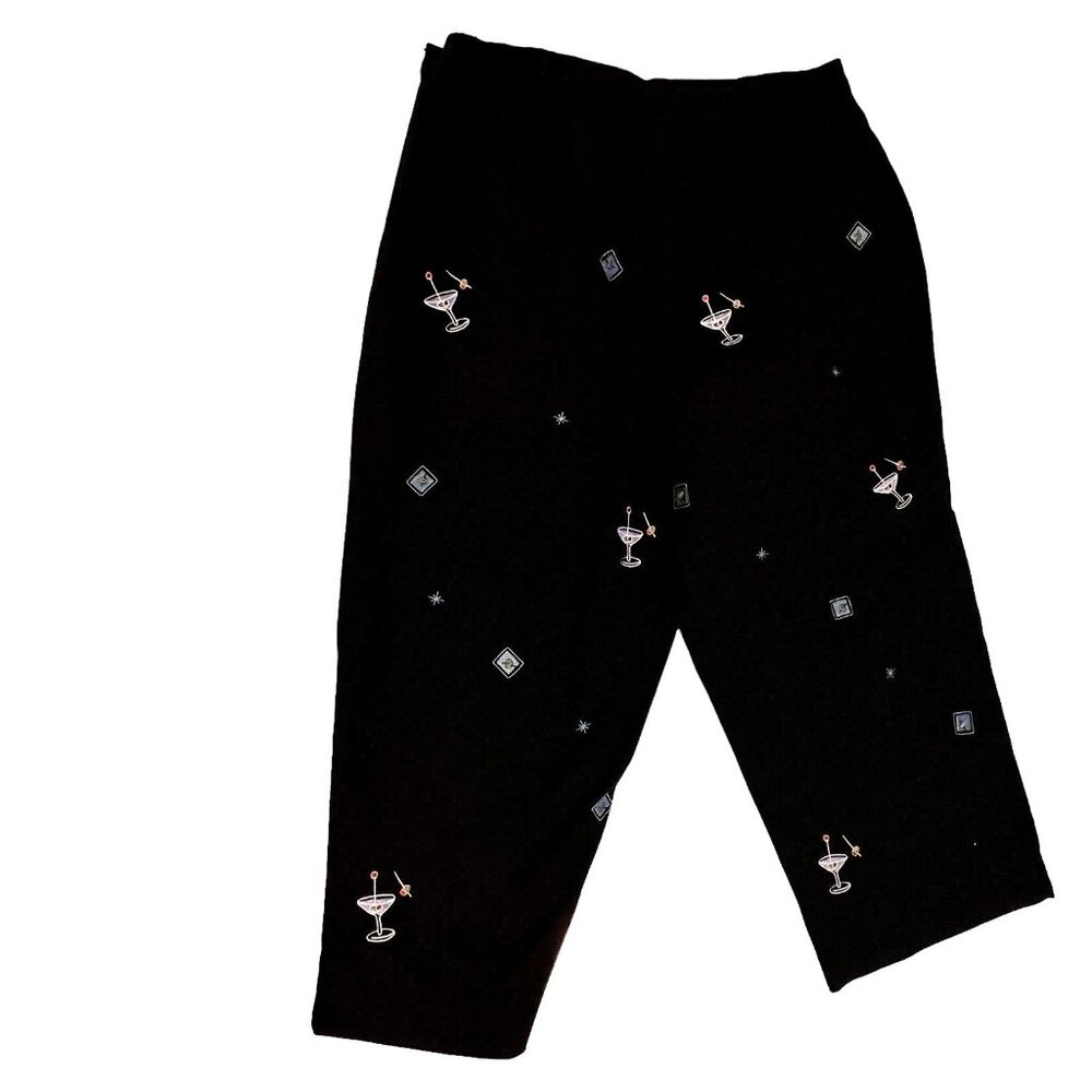 Edward ... Woman Black Capri Pants Cocktail Martini Glass Embroidery 16